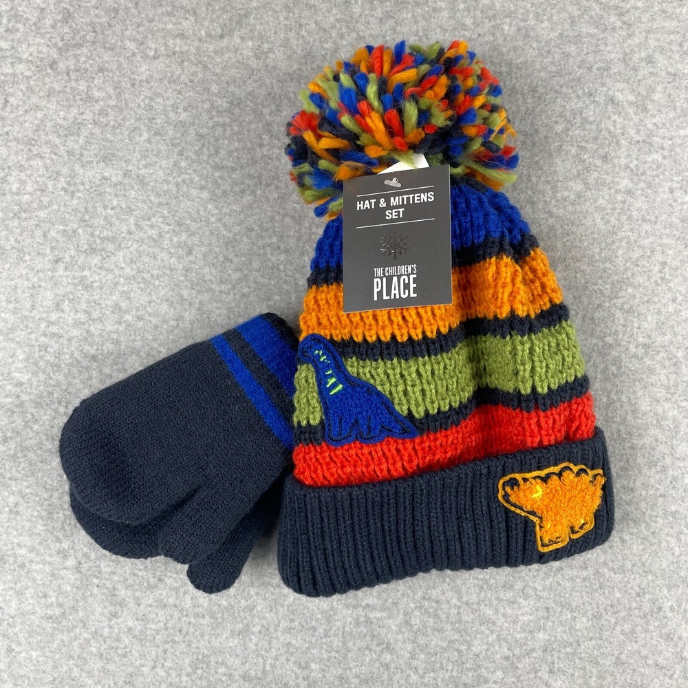 The Childrens Place Beanie Mitten Set Kids 4T-5T Dinosaur Winter Colorful NWT